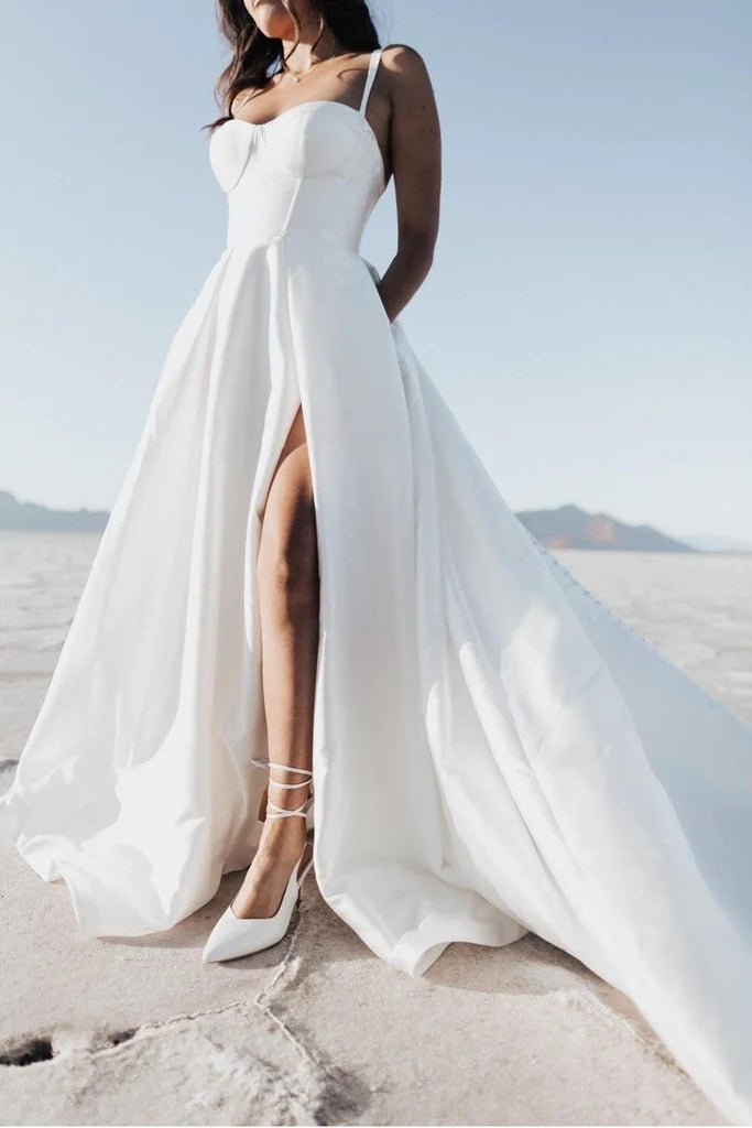 A Line Sweetheart Satin Wedding Dress High Split TANYA BRIDAL A Line Sweetheart Satin Wedding Dress High Split TANYA BRIDAL