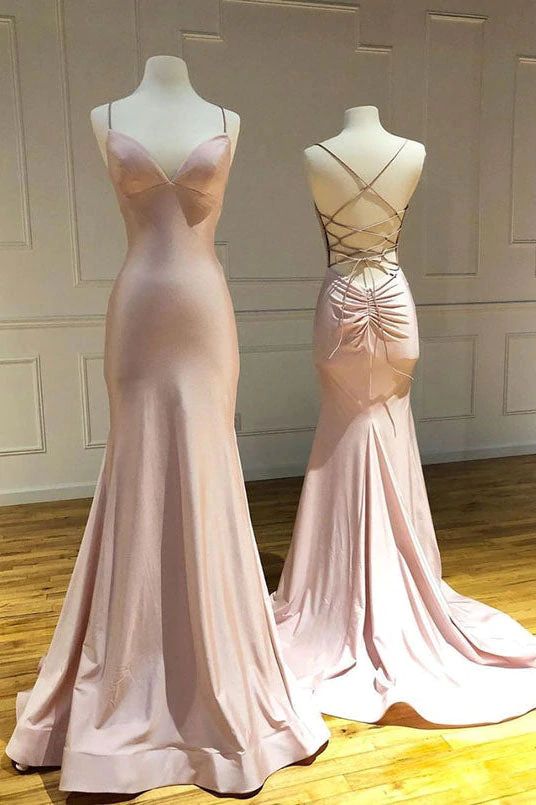 Mermaid Long Silk Satin Evening Dress Cross Back