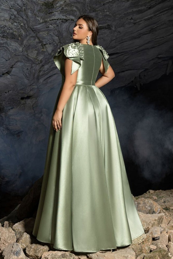 A Line Round Neck Plus Size Satin Mother Of The Bride Dress