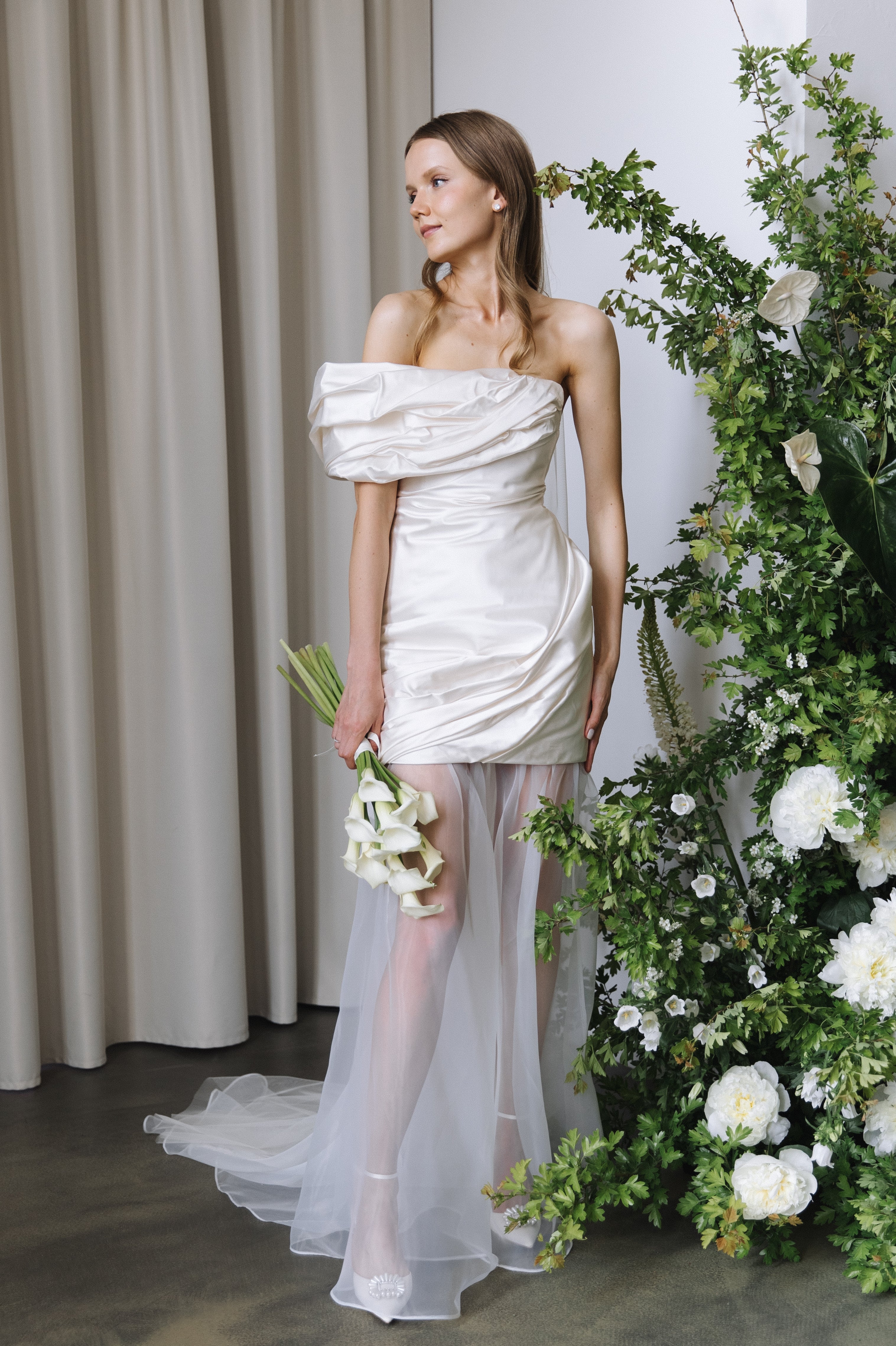 one shoulder wedding dress short Short Wedding Dress Organza One-Shoulder A-Line Backless Satin Mini Summer Wedding Dresses