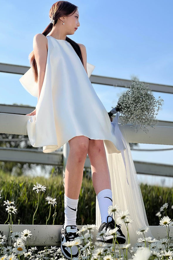 Short Mini Wedding Dress With Detachable Bow TT652