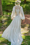 Bohemian Long Sleeves Chiffon A Line Wedding Dress with Lace