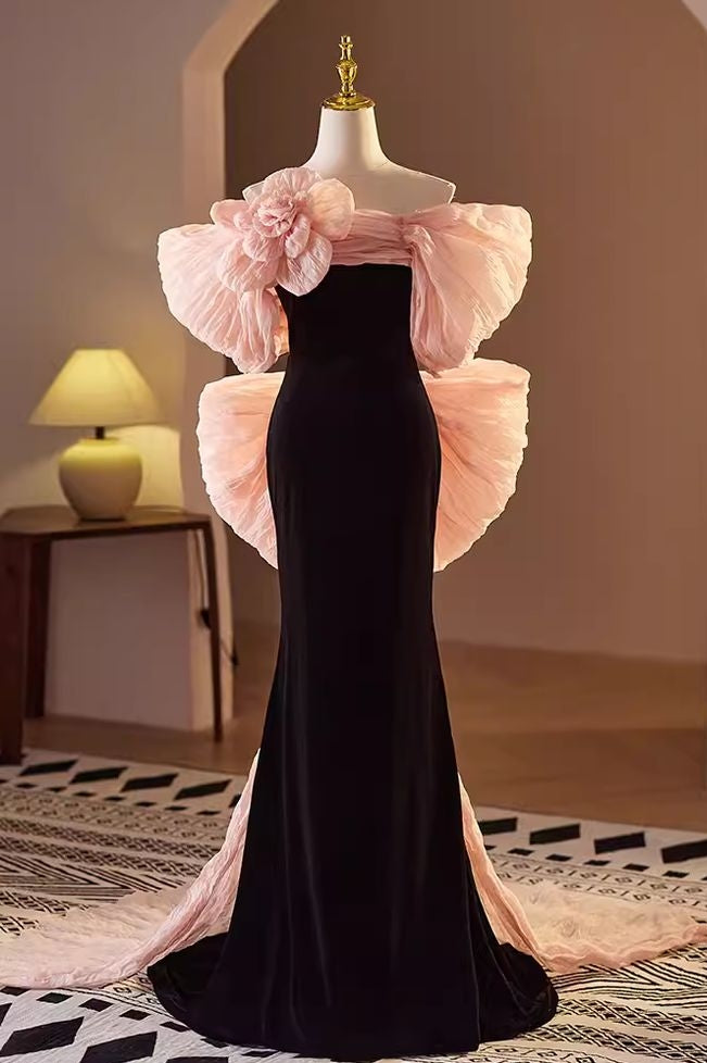 Black Mermaid Long Prom Dress With Bow Sash TANYA BRIDAL Black Mermaid Long Prom Dress With Bow Sash TANYA BRIDAL