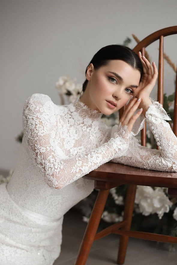 Vintage Lace Wedding Dresses Long Sleeves Mermaid Vestidos De Novia