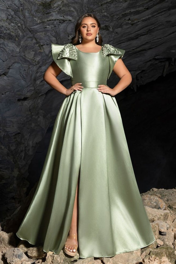A Line Round Neck Plus Size Satin Mother Of The Bride Dress