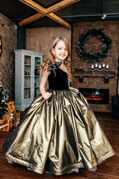 #DZ9407 Luxyry Black And Gold Girl Dress