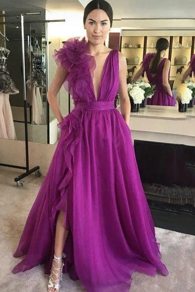Sexy A-line Prom Dresses Side Split Maxi Vestidos De Fiesta