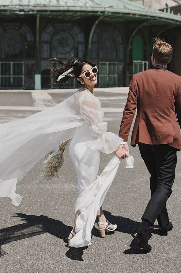organza cover up dress Wedding Wrap Ivory Long Sleeves V-Neck Puff Sleeves Shawls Organza Bridal Cover Up