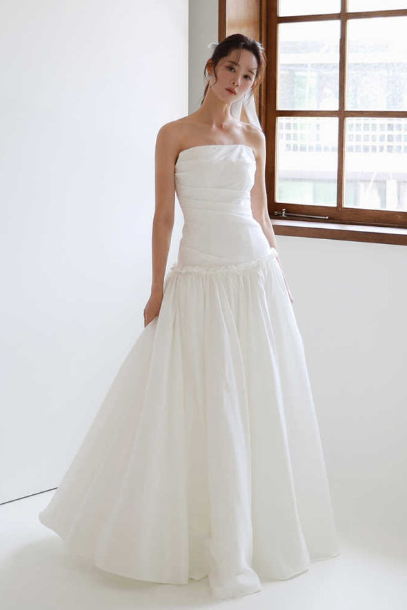 TSWD800 Taffeta A Line Long Wedding Dress Lace Up Back