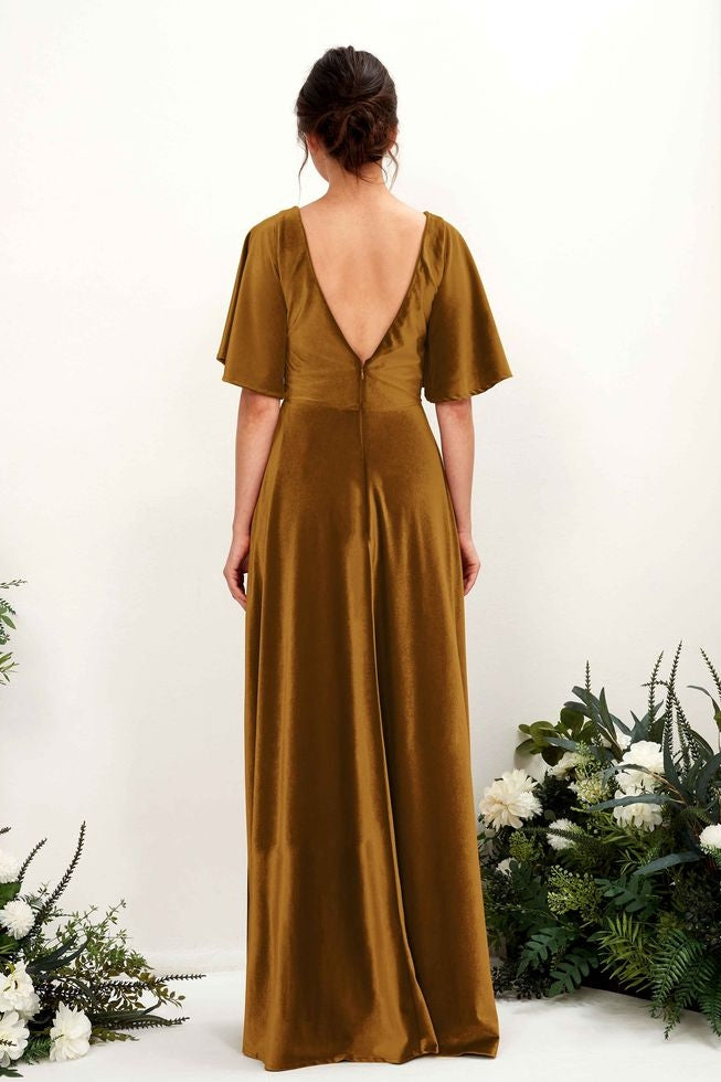 Burnished Gold Velvet Bridesmaid Dresses A-Line Burnished Gold Velvet Bridesmaid Dresses A-Line