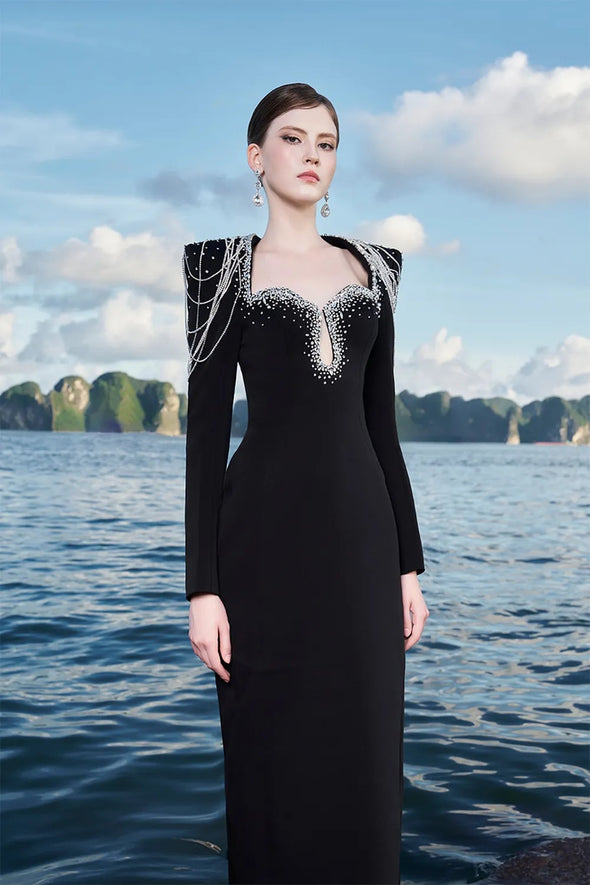 #DZ9394 Heavy Beads Long Evening Formal Dress