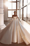 Gorgeous Long Ball Gown Strapless Satin Wedding Dress With Beads