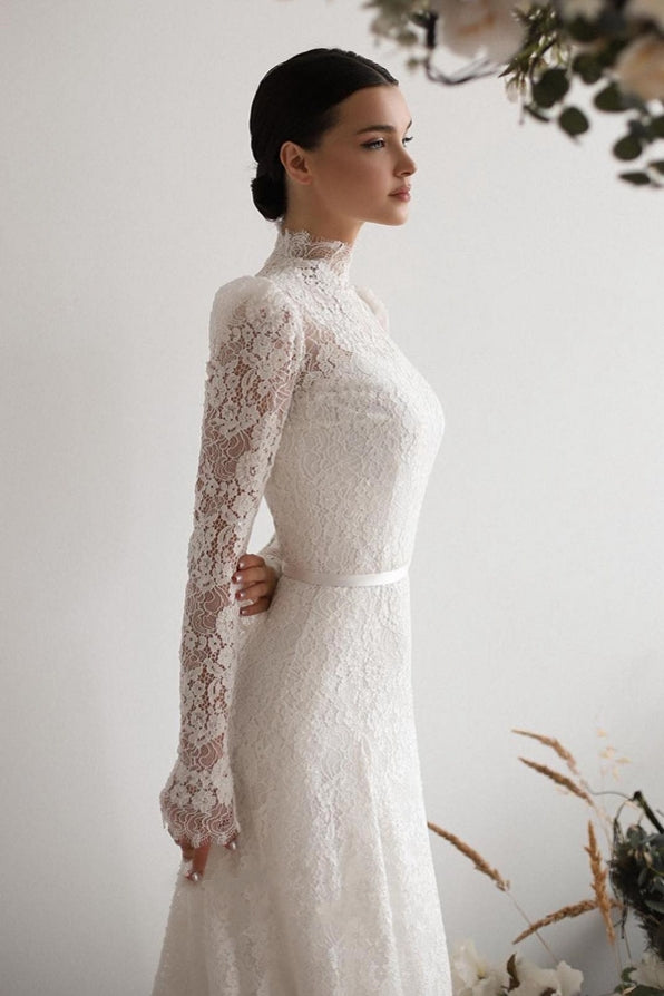 Vintage Spitze Brautkleider Lange Ärmel Meerjungfrau Vestidos De Novia