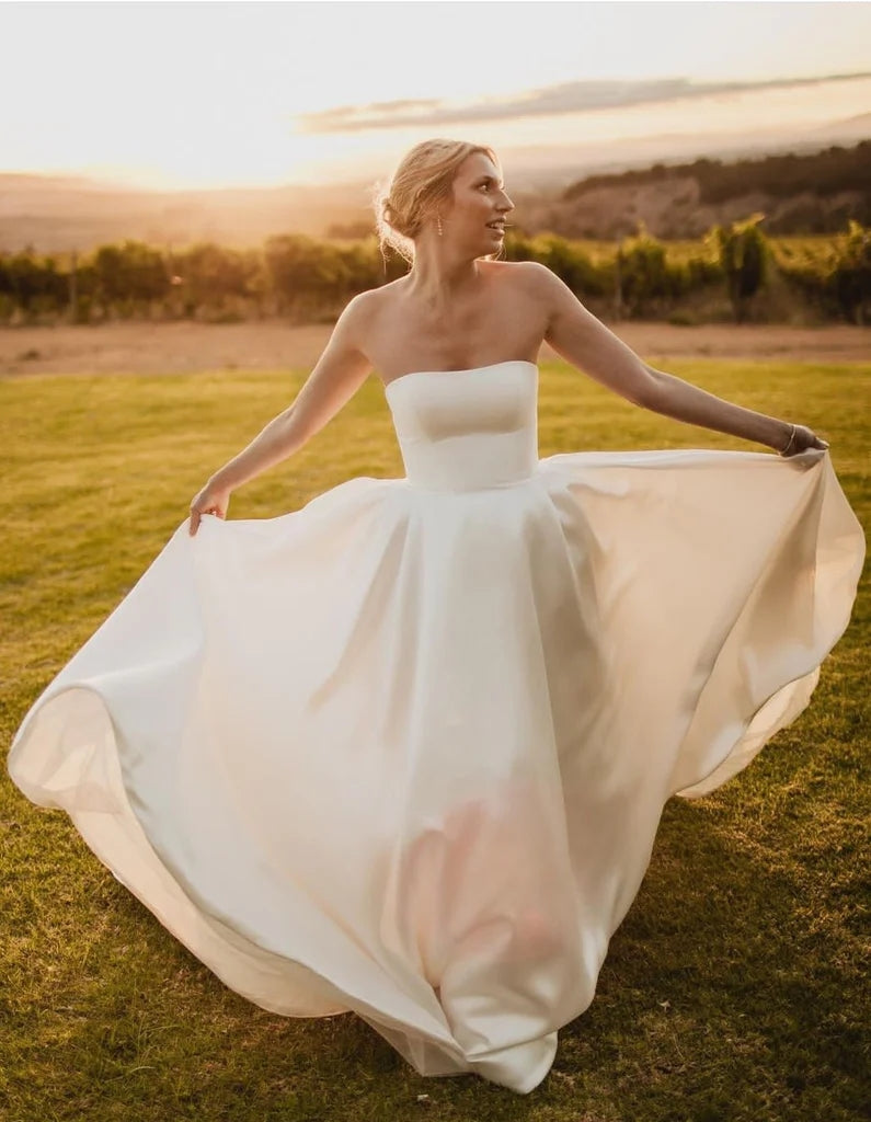 Garden Wedding Dress A Line Satin Strapless Bridal Gown TANYA BRIDAL Garden Wedding Dress A Line Satin Strapless Bridal Gown TANYA BRIDAL