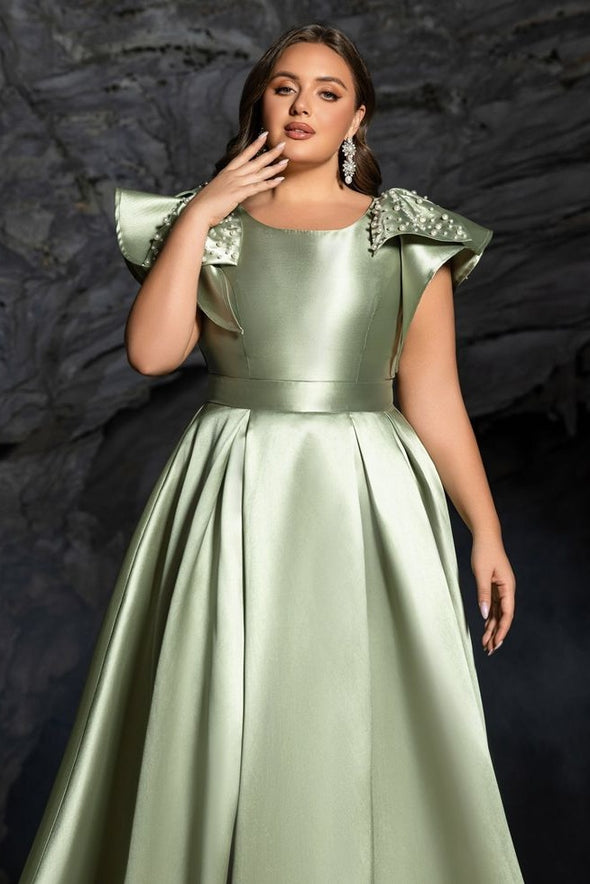 A Line Round Neck Plus Size Satin Mother Of The Bride Dress