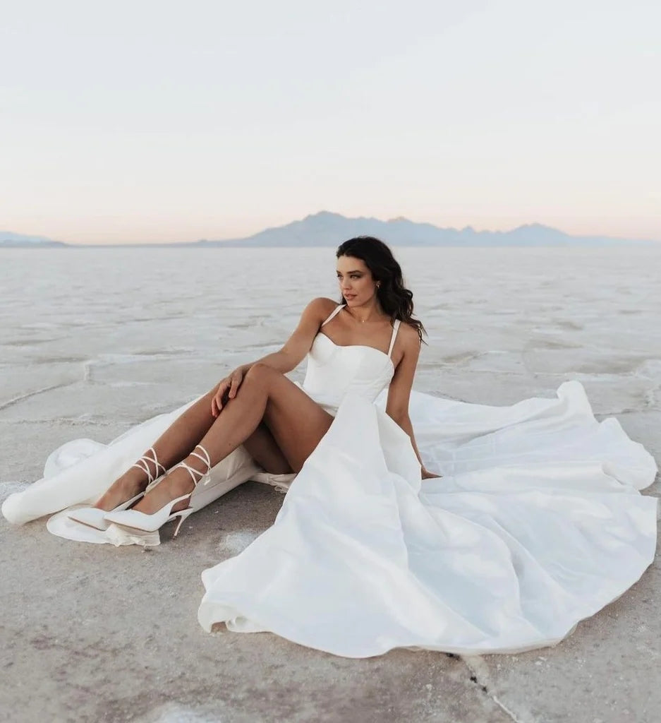 A Line Sweetheart Satin Wedding Dress High Split TANYA BRIDAL A Line Sweetheart Satin Wedding Dress High Split TANYA BRIDAL