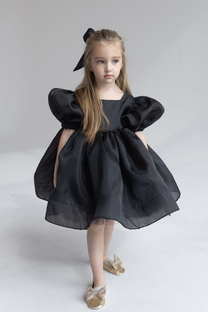 organza sleeve black dress Lina- Black Organza Dress/ Modern Organza Dress/ Black Puffy Sleeves Dress/ Fun Birthday Dress/ Perfect Black Dress/ Square Neckline Dress