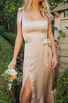 Champagne Simple Bridesmaid Dress Side Split 242241149