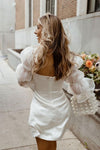 Long Puff Sleeves Wedding Gowns Square Neck Mini Length