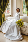 Elegant Modest Thick Satin Muslim Wedding Dress Full Sleeves