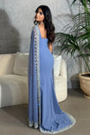 Luxury Crystal Blue Mermaid Dubai Evening Dresses with Cape Sleeves 242221430