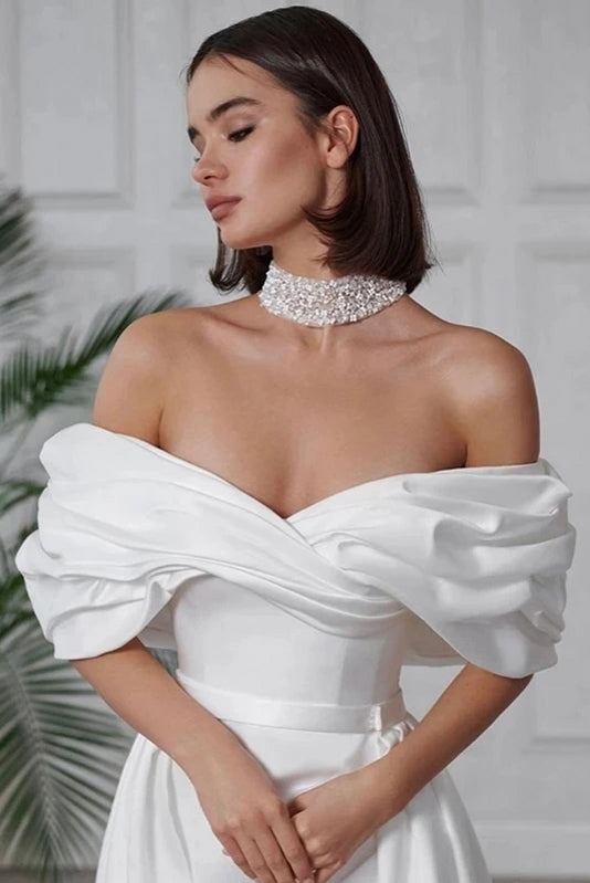Off The Shoulder Bride Dress Detachable Train – TANYA BRIDAL Off The Shoulder Bride Dress Detachable Train – TANYA BRIDAL