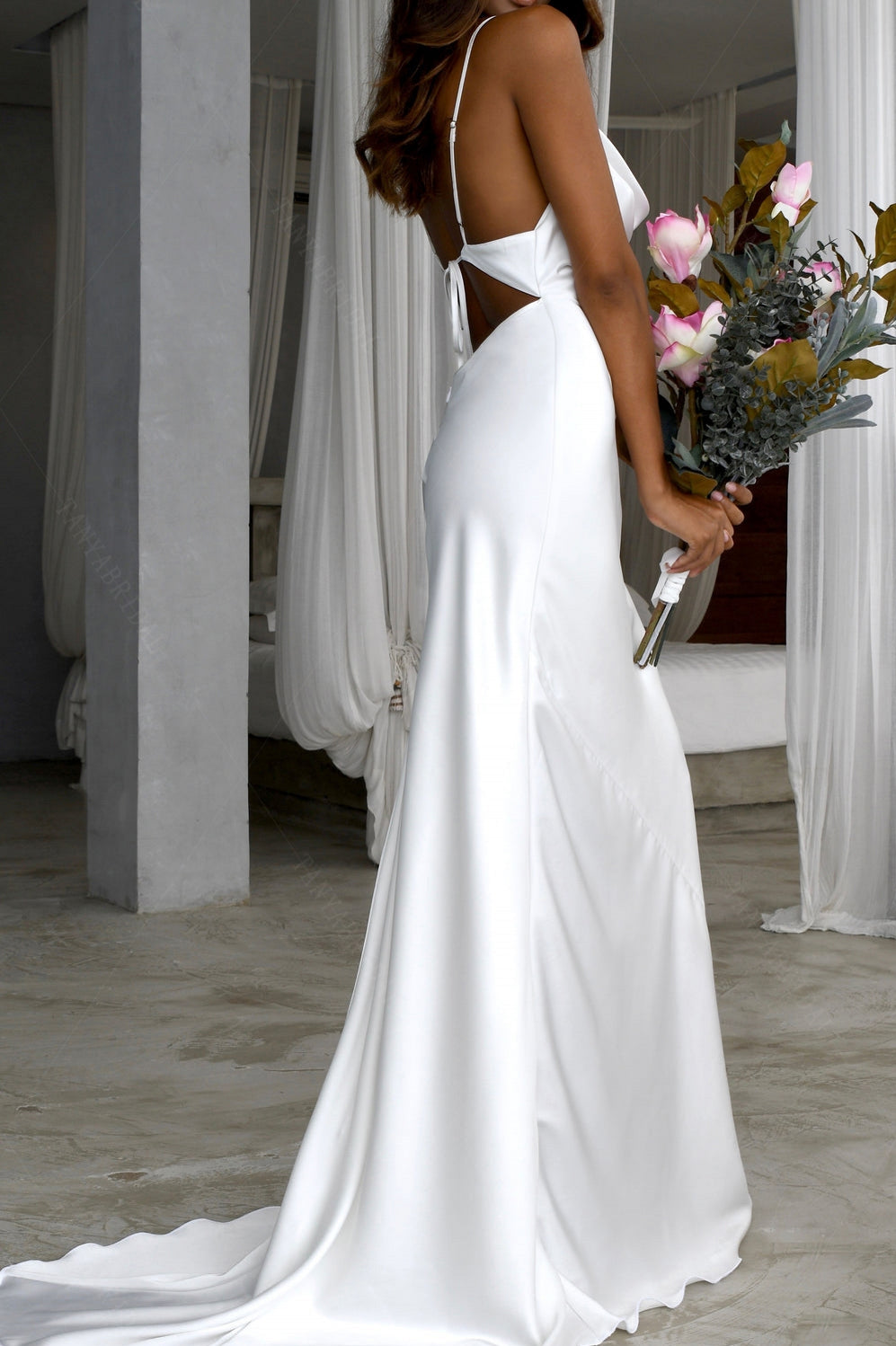 Simple Silk Satin Long Mermaid Backless Wedding Dress TANYA BRIDAL Simple Silk Satin Long Mermaid Backless Wedding Dress TANYA BRIDAL