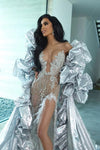 Exaggerated Evening Coat ,Fashion Sliver Cape With Volume Puffy Edge DJ322