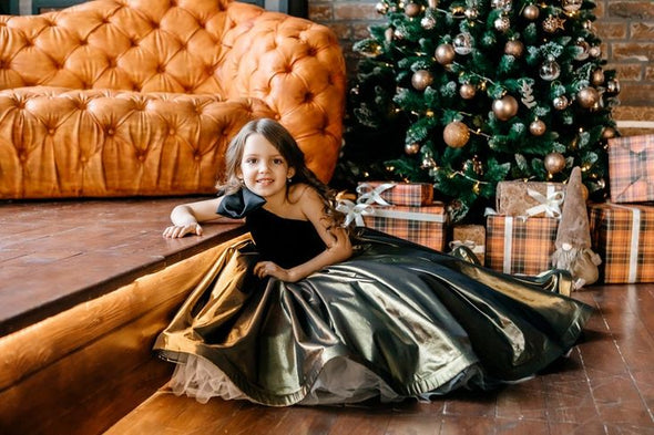 #DZ9407 Luxyry Black And Gold Girl Dress