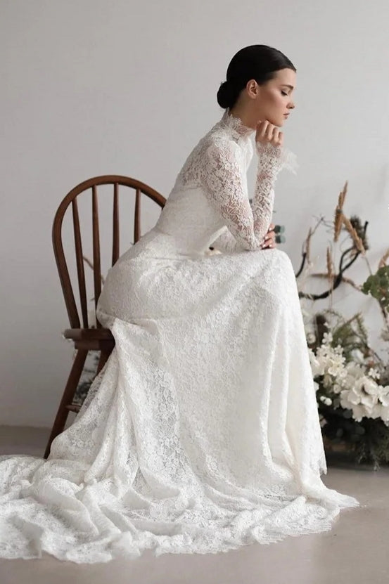 Vintage Lace Wedding Dresses Long Sleeves Mermaid Vestidos De Novia