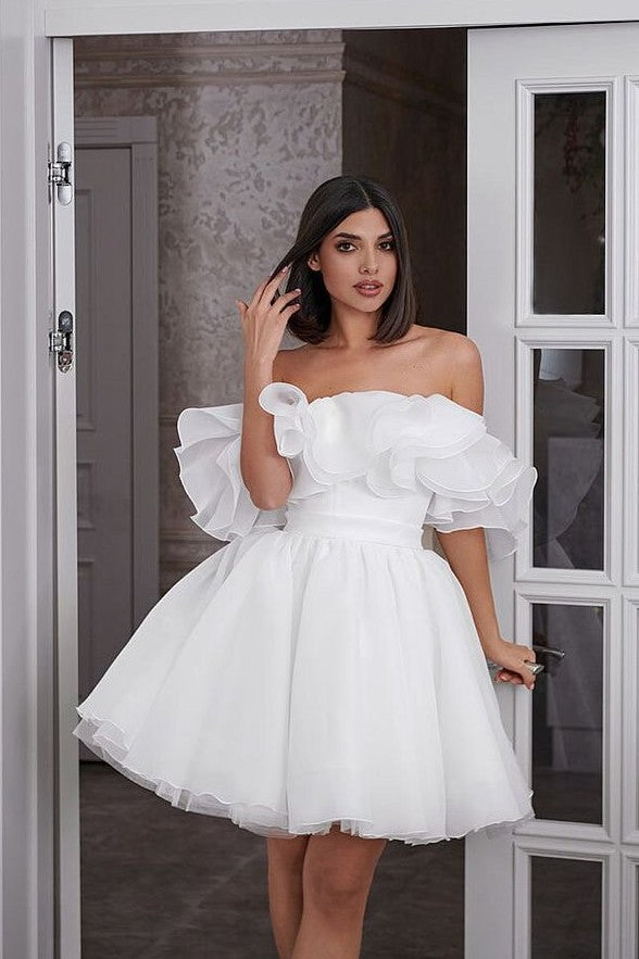 White Short Mini Ruffles Party Dress Homecoming Gowns 24372055 TANYA BRIDAL White Short Mini Ruffles Party Dress Homecoming Gowns 24372055 TANYA BRIDAL