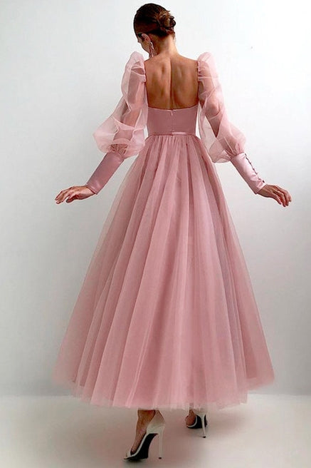 Dusty Pink A Line Prom Dress Full Sleeves TANYA BRIDAL Dusty Pink A Line Prom Dress Full Sleeves TANYA BRIDAL