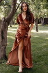 Womens Meghan Velvet Wrap Maxi Dress Bridesmaid Gown