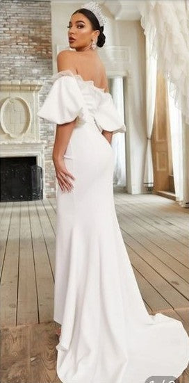 Mermaid Long Wedding Dress Off The Shoulder Short Sleeves
