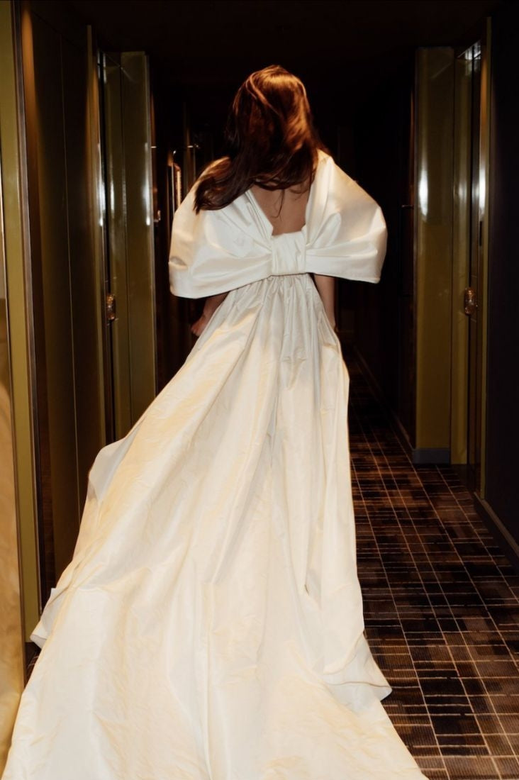 pleated taffeta wedding dress Faux Two-Piece Taffeta Pleated Drop Waist Gown