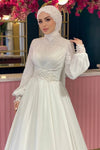 Chiffon Appliques Beaded Long Sleeve Muslim Wedding Dresses