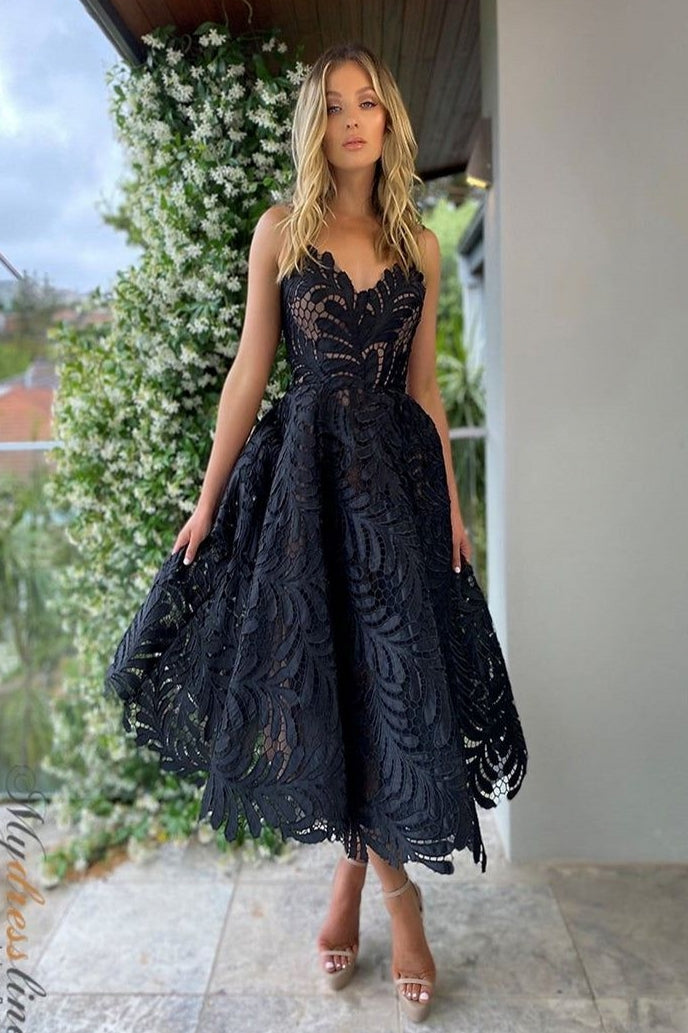 Leaf Lace Homecoming Dress Tea Length TANYA BRIDAL Leaf Lace Homecoming Dress Tea Length TANYA BRIDAL