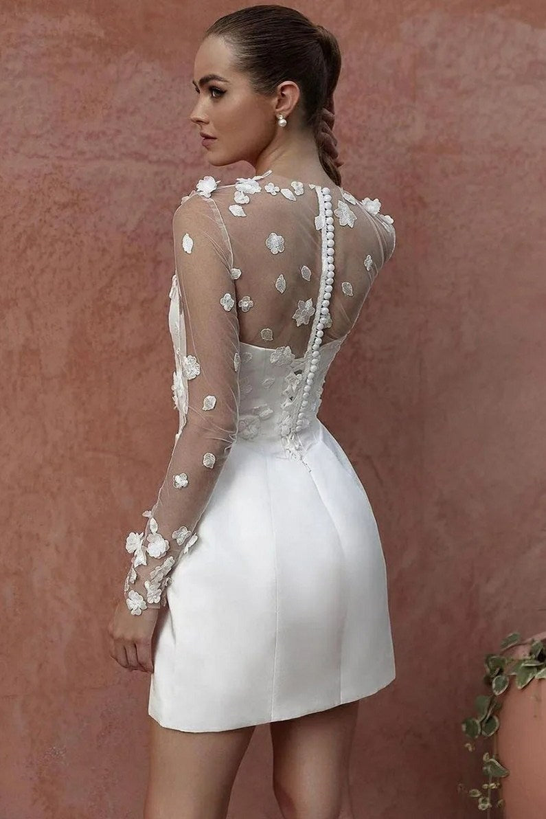 Sexy Mini Wedding Dresses Long Sleeve 3D Flower Lace Bridal Gowns Sexy Mini Wedding Dresses Long Sleeve 3D Flower Lace Bridal Gowns