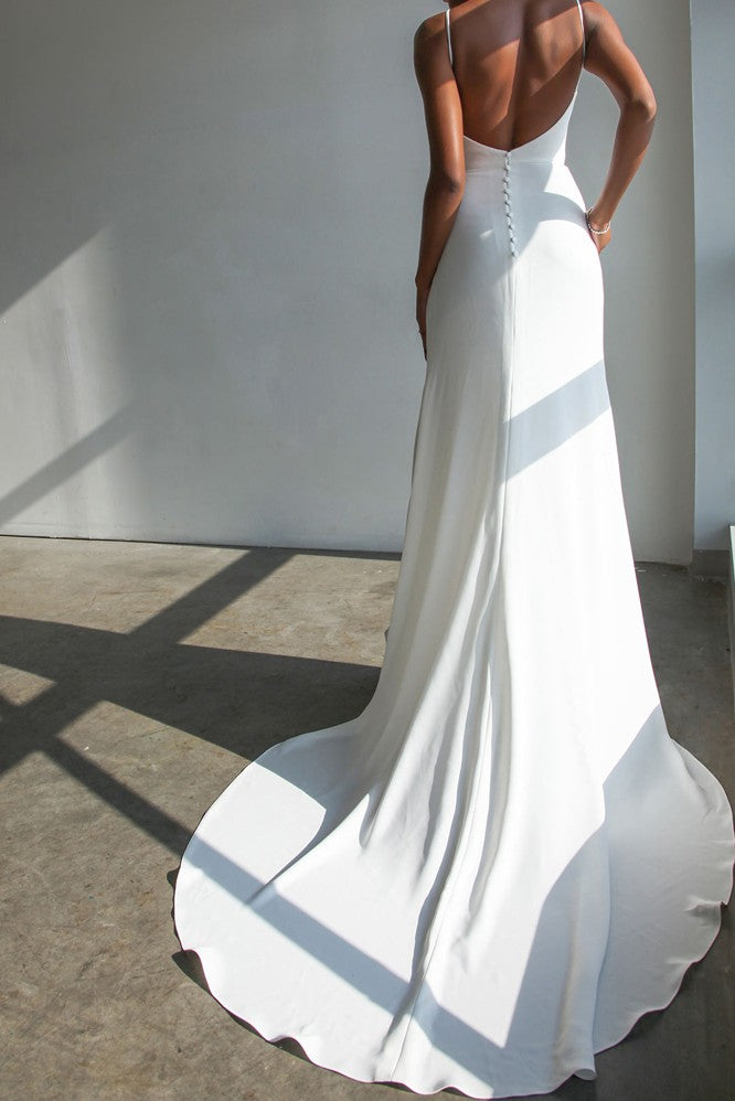 Elegant V-Neck Side Split Wedding Dresses Open Back TANYA BRIDAL Elegant V-Neck Side Split Wedding Dresses Open Back TANYA BRIDAL