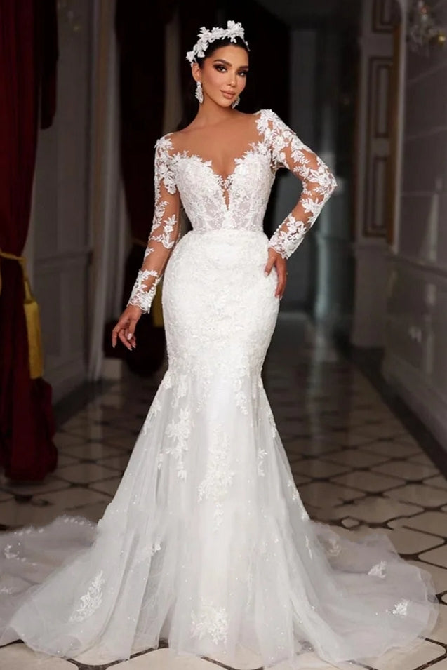 Long Sleeve Buttons Up Back Mermaid Wedding Dresses Vestido De Noiva S TANYA BRIDAL Long Sleeve Buttons Up Back Mermaid Wedding Dresses Vestido De Noiva S TANYA BRIDAL