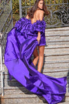 Purple Mini/Short Evening Gowns With Detachable Sleeved Cape