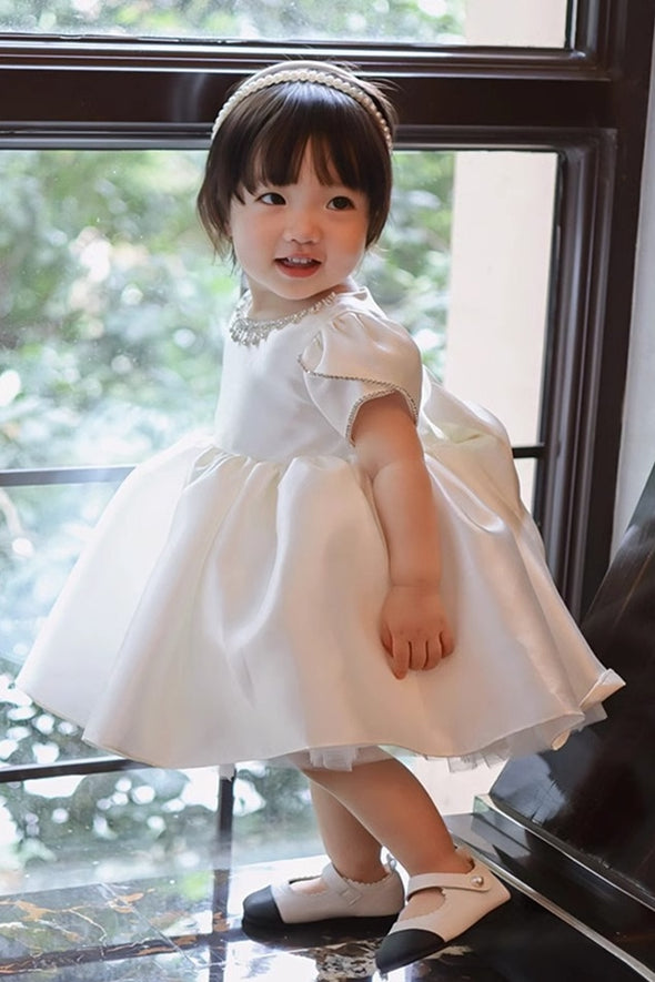 Pretty Satin Ball Gown Flower Girl Dress With Bow Back
