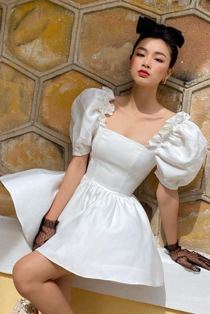 Square Neck Short Sleeves Mini Party Dress Simple Homecoming Gown TANYA BRIDAL Square Neck Short Sleeves Mini Party Dress Simple Homecoming Gown TANYA BRIDAL
