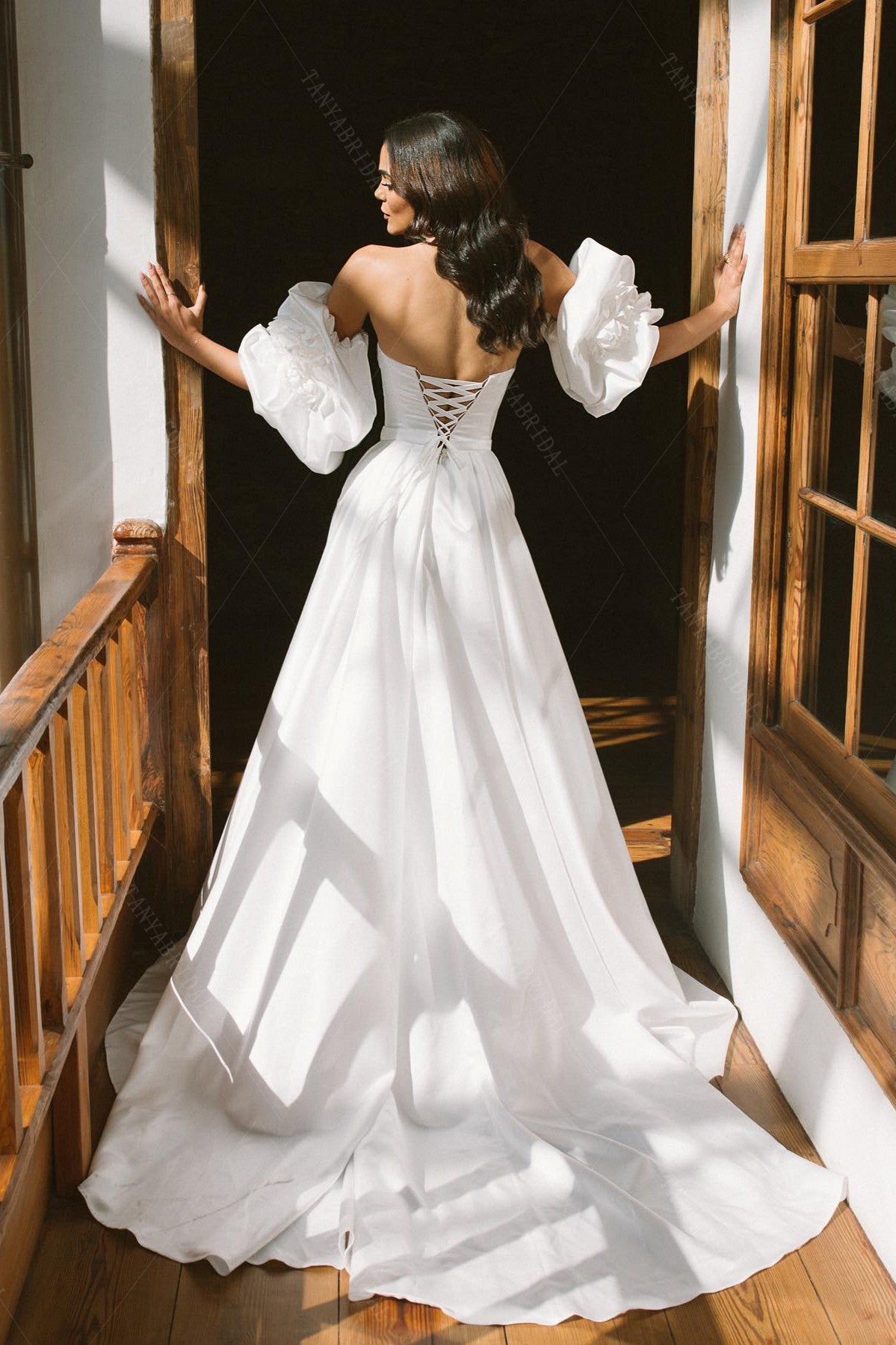 a line poofy wedding dress Cap Sleeve Beaded Lace Puffy A-line Wedding Dress