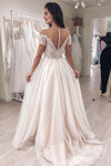 A Line Short Sleeves Illusion Neck Wedding Dress