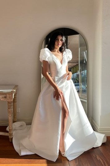simple satin a line wedding dress Simple Ivory Satin A-line Sweetheart Wedding Dresses, Cheap Bridal Gown, MW701