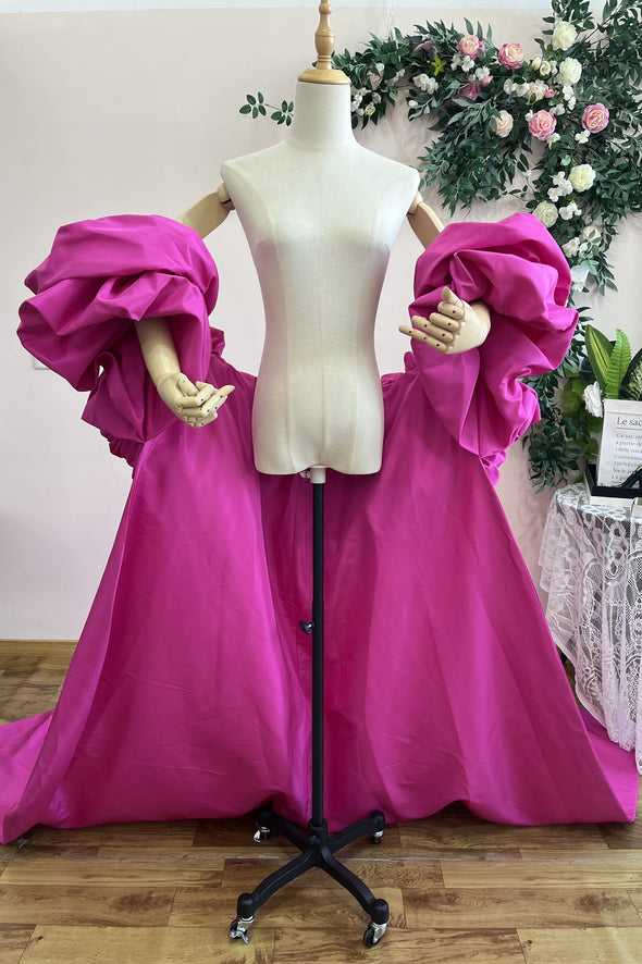 Fuchsia Taffeta Evening Dress Cape Fashionable DJ301