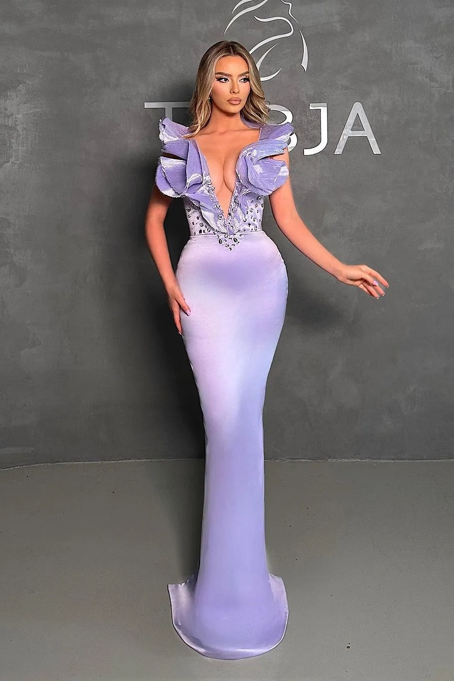 Lavender Sheath Prom Dresses Beaded Ruffled Evening Gowns – TANYA BRIDAL Lavender Sheath Prom Dresses Beaded Ruffled Evening Gowns – TANYA BRIDAL