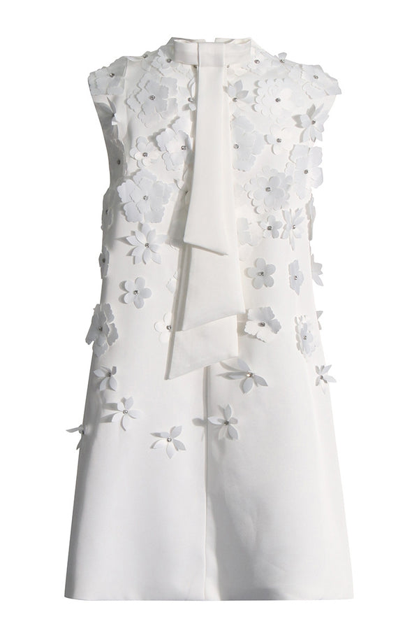White Cocktail Dress With Flowers Short Party Dress