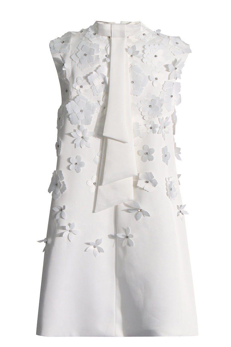 White Cocktail Dress With Flowers Short Party Dress TANYA BRIDAL White Cocktail Dress With Flowers Short Party Dress TANYA BRIDAL